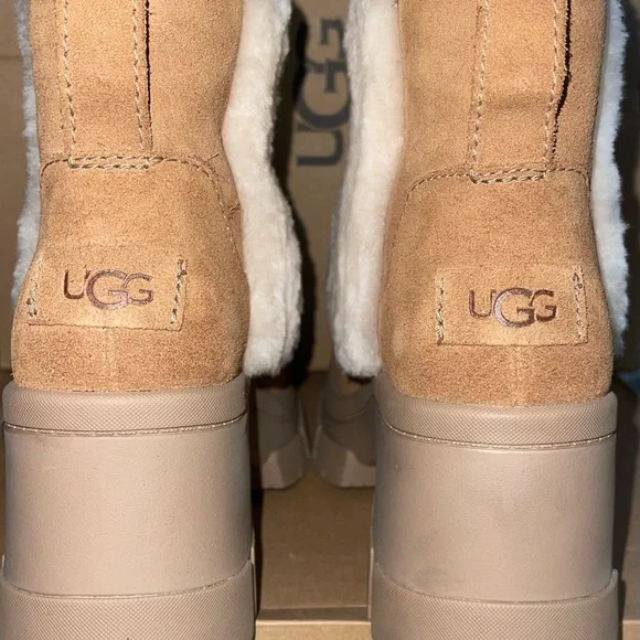 UGG WOMEN BROOKLYN SUNBURST PLATFORM HIGH HEEL ANKLE BOOTS Size 10